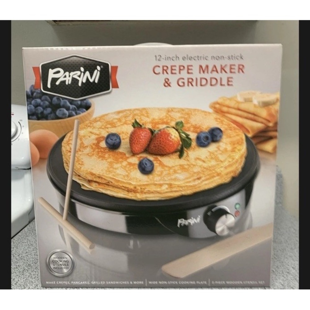 NEW-Parini Crepe Maker Griddle Round Electric 12" Nonstick Pancakes/Crepes